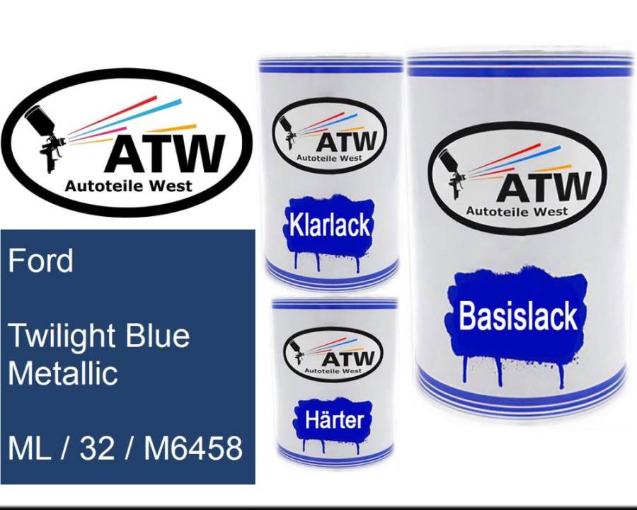 Ford, Twilight Blue Metallic, ML / 32 / M6458: 500ml Lackdose + 500ml Klarlack + 250ml Härter - Set, von ATW Autoteile West.